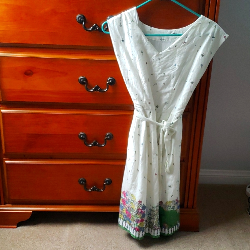 ModCloth Cream Garden Print Midi Dress with Green Border - Picture 5 of 9
